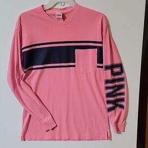 PINK VICTORIA SECRET Long Sleeve Shirt with Navy Stripes, Size S